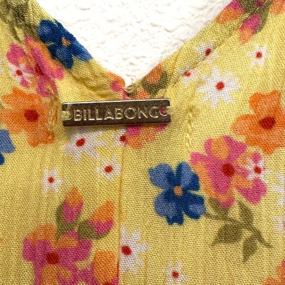 Billabong Sleeveless Mini Dress Yellow Floral V-Neck Tied Waist EUC Womens Large - Picture 7 of 9